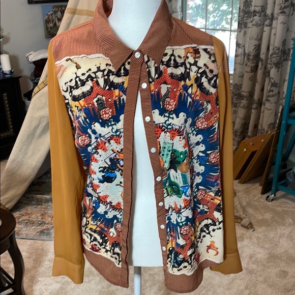 Madeline Button Down Shirt Brown and Orange - Picture 1 of 4